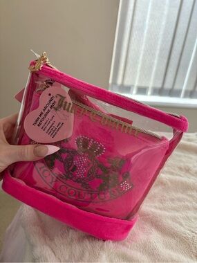 Juicy Couture Hot Pink Clear Cosmetic Pouch with Gold Logo